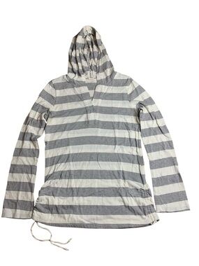 2. Roxy Striped Knit Pullover Hoodie Cream Grey Large